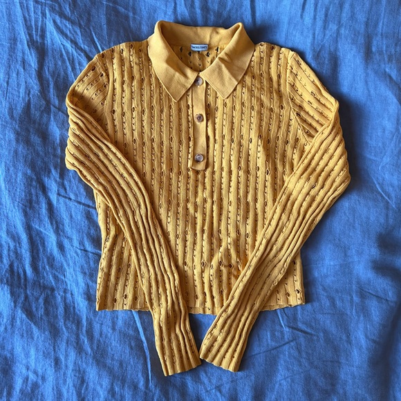 Rachel Comey Bright Golden Yellow Knit Polo with Cut Outs Size Medium - Picture 1 of 3